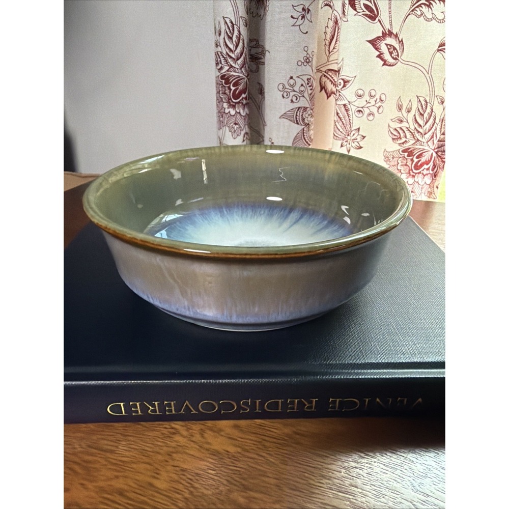 Bill Campbell Pottery Soup Bowl Green Blue Lavender Glaze Handmade 6.25"